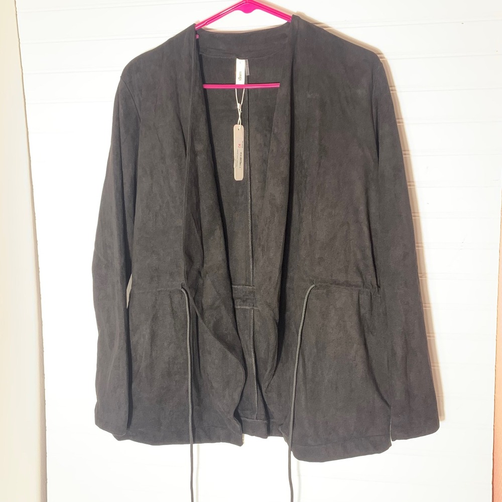 Glam Women's Black Open Front Long Sleeve Suede Jacket Size S